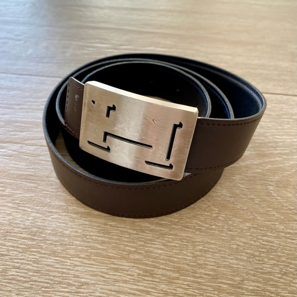 Hermes Vintage dark brown/black reversible men's H buckle belt